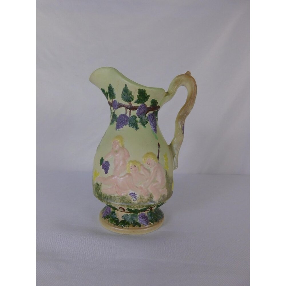 Vintage Victorian Hand Painted Cherub Grapevine Ceramic Vase Unmarked Decor